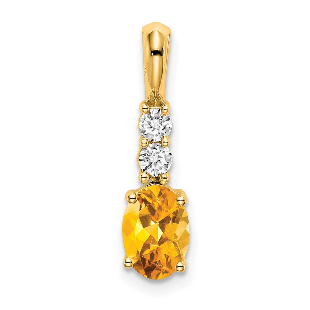 14K Gelbgold Oval Citrin und Diamant Anhänger