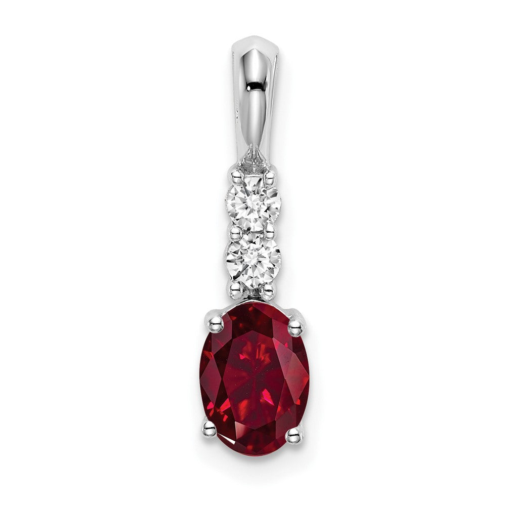 14K Weißgold Anhänger, oval, mit synthetischem Rubin und echten Diamanten