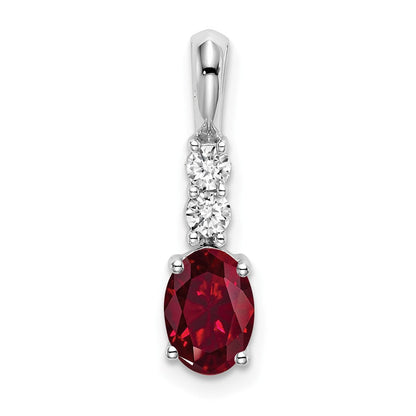 14K Weißgold Anhänger, oval, mit synthetischem Rubin und echten Diamanten