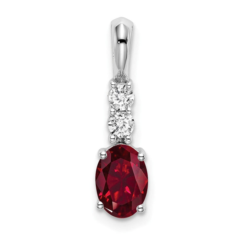14K Weißgold Anhänger, oval, mit synthetischem Rubin und echten Diamanten