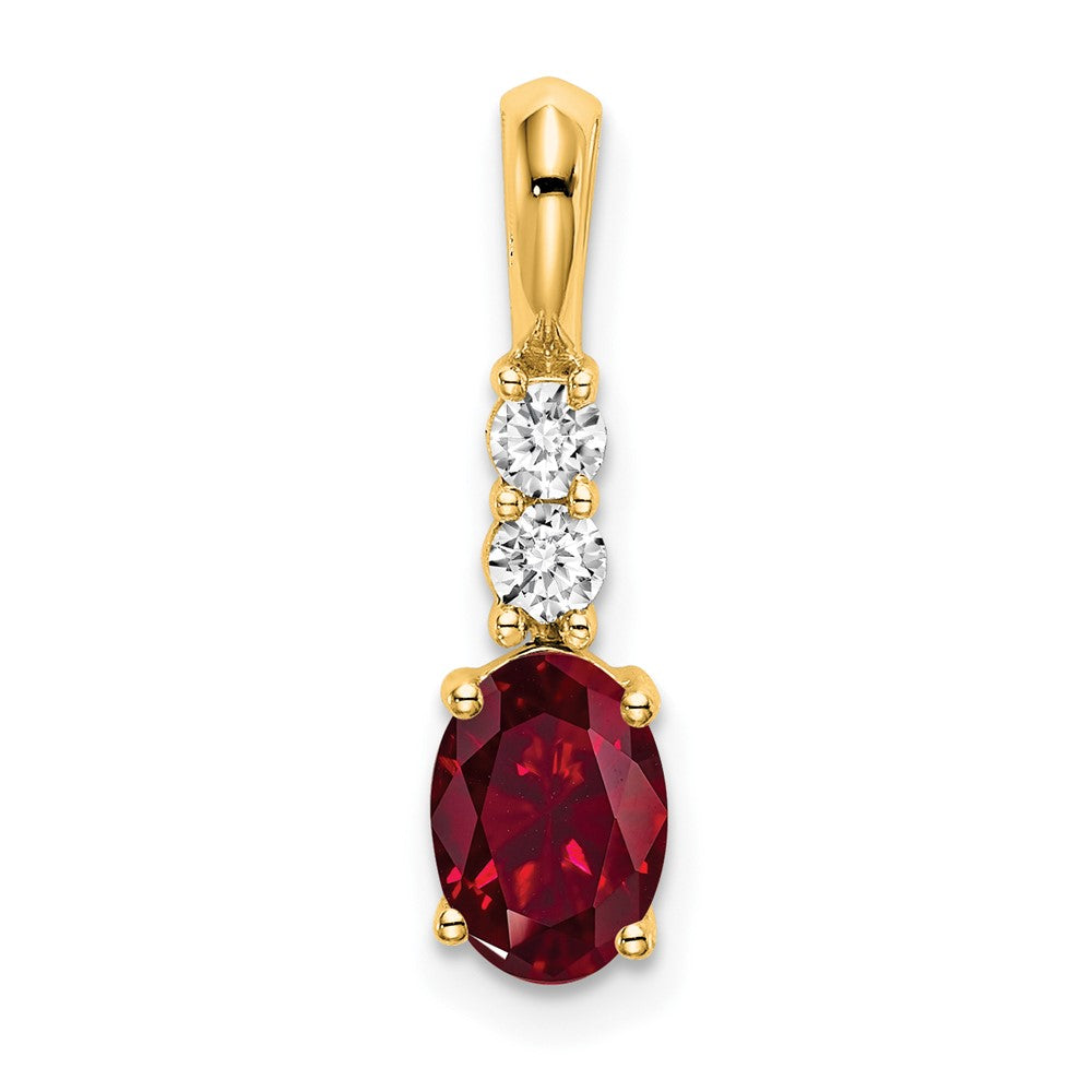 14K Gelbgold Oval Erzeugt Rubin und Diamant Anhänger