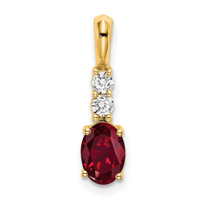 14K Gelbgold Oval Erzeugt Rubin und Diamant Anhänger