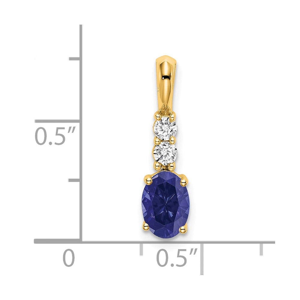 14K Gelbgold Oval Erzeugt Saphir und Diamant Anhänger