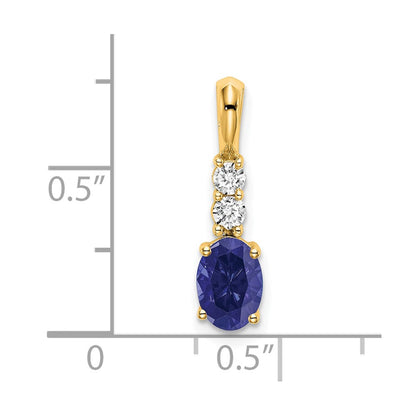 14K Gelbgold Oval Erzeugt Saphir und Diamant Anhänger