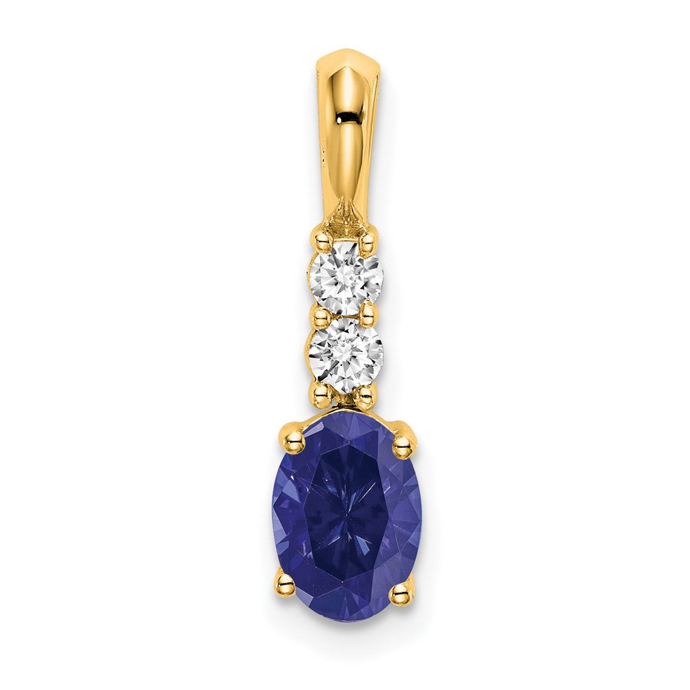 14K Gelbgold Oval Erzeugt Saphir und Diamant Anhänger
