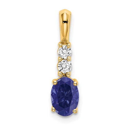 14K Gelbgold Oval Erzeugt Saphir und Diamant Anhänger