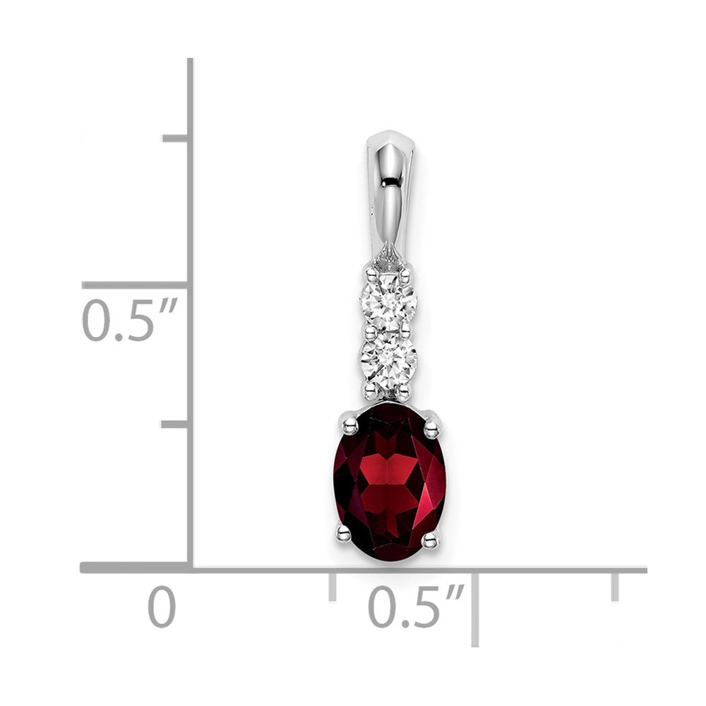 14K Weißgold Anhänger mit ovalem Granat und echten Diamanten
