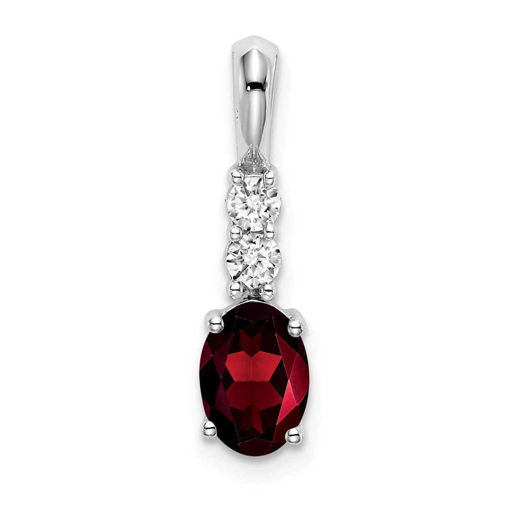 14K Weißgold Anhänger mit ovalem Granat und echten Diamanten