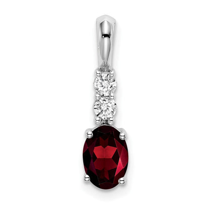 14K Weißgold Anhänger mit ovalem Granat und echten Diamanten