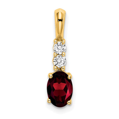 14K Gelbgold Oval Granat und Diamant Anhänger