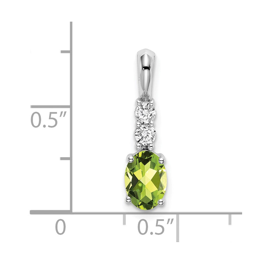 14K Weißgold Anhänger mit ovalem Peridot und echten Diamanten