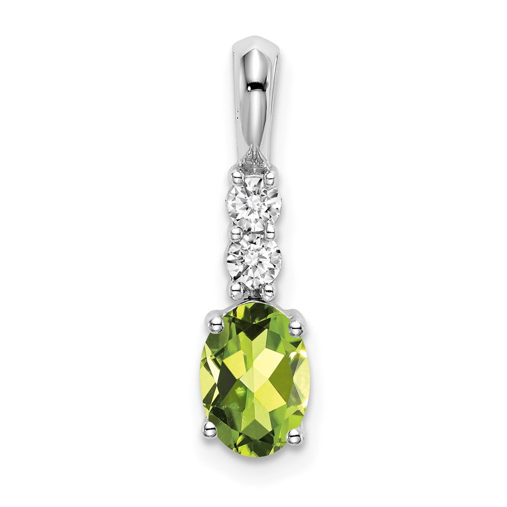 14K Weißgold Anhänger mit ovalem Peridot und echten Diamanten
