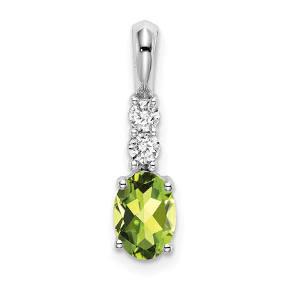 14K Weißgold Anhänger mit ovalem Peridot und echten Diamanten