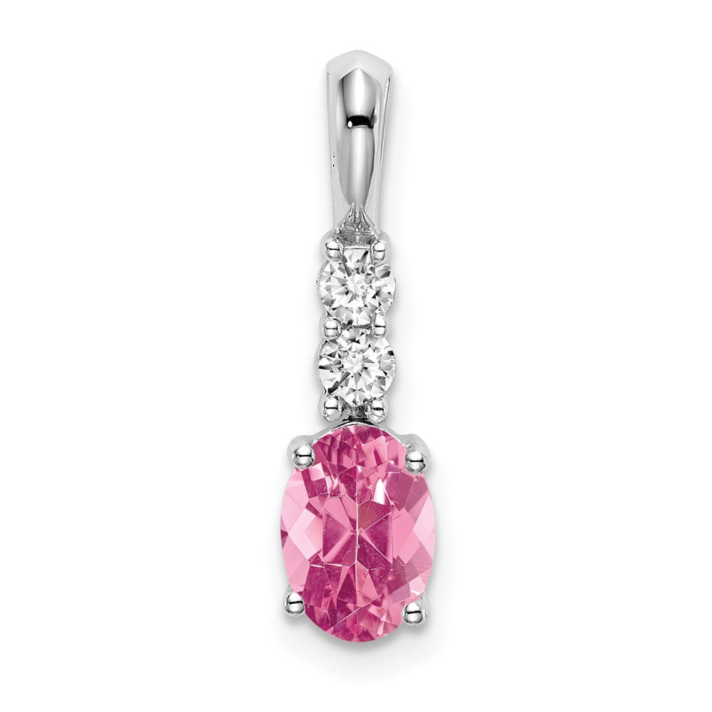 14K Weißgold 14K Weißgold Oval Rosa Turmalin und Diamant Anhänger