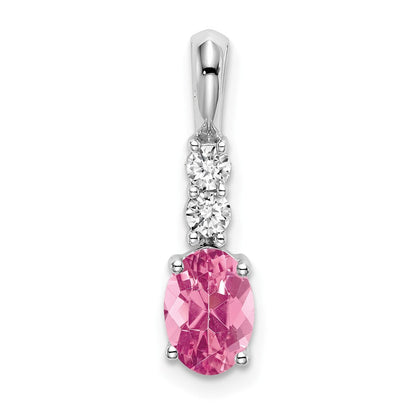 14K Weißgold 14K Weißgold Oval Rosa Turmalin und Diamant Anhänger