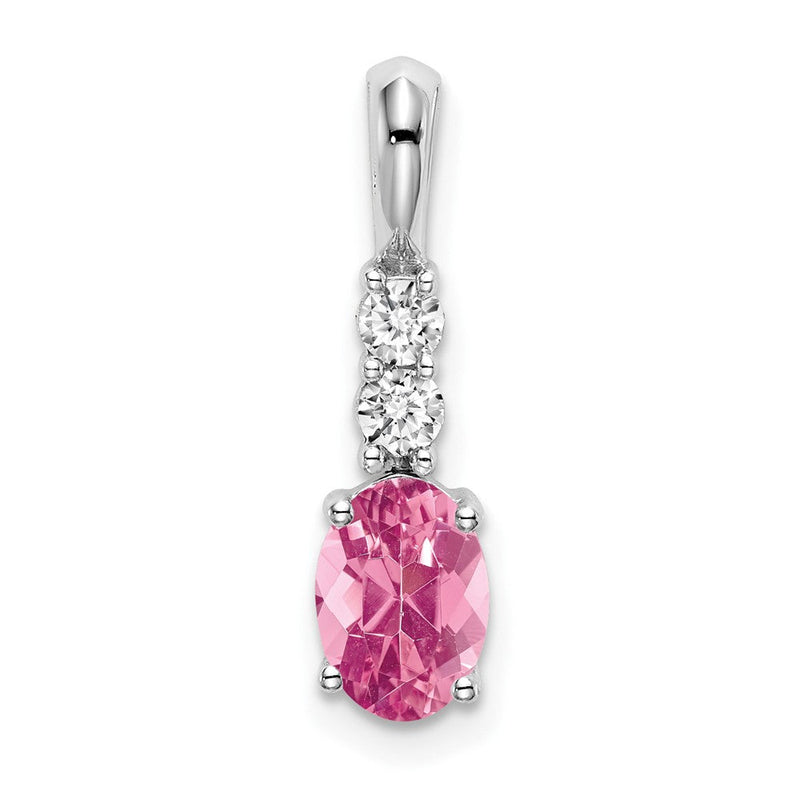 14K Weißgold 14K Weißgold Oval Rosa Turmalin und Diamant Anhänger