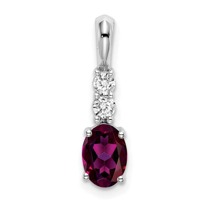 14K Weißgold 14K Weißgold Oval Rhodolith Granat und Diamant Anhänger