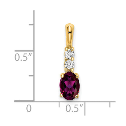 14K Gelbgold Oval Rhodolith Granat und Diamant Anhänger