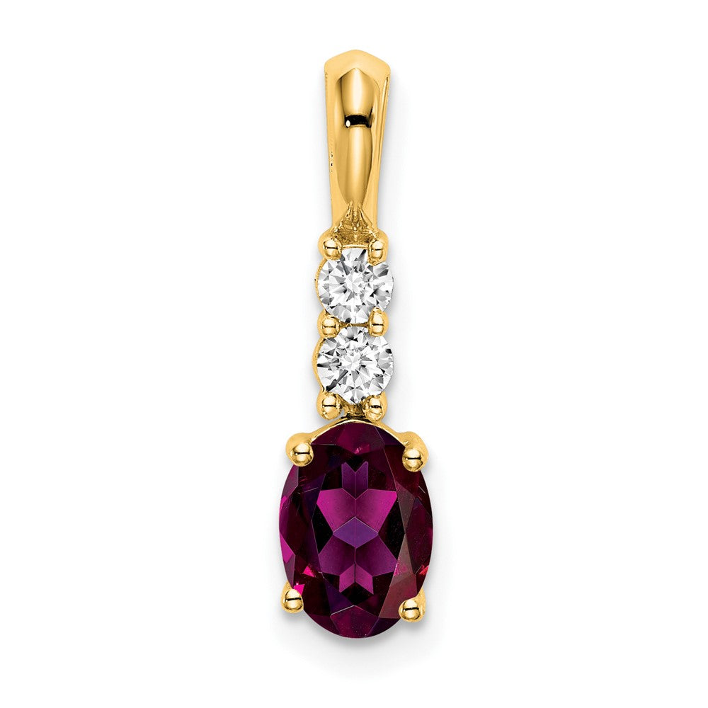 14K Gelbgold Oval Rhodolith Granat und Diamant Anhänger
