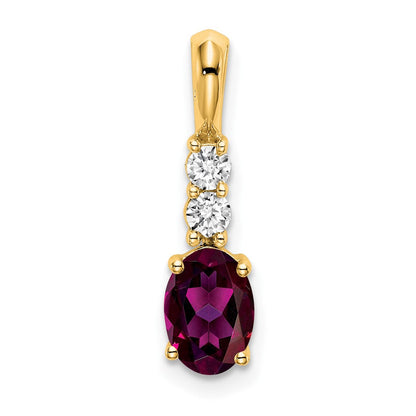 14K Gelbgold Oval Rhodolith Granat und Diamant Anhänger