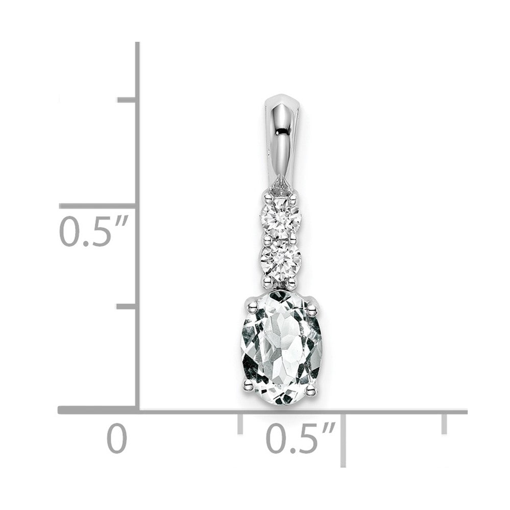14K Weißgold Ovaler Anhänger mit Weißem Topas und echtem Diamant