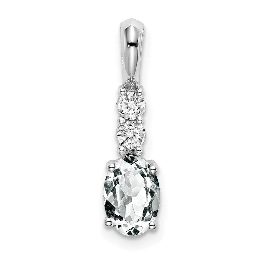 14K Weißgold Ovaler Anhänger mit Weißem Topas und echtem Diamant