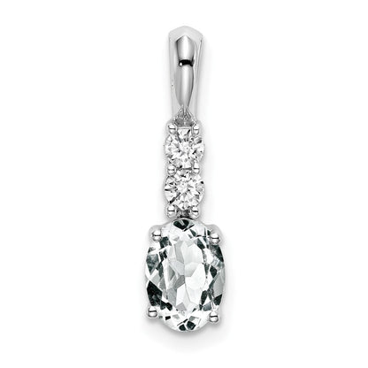 14K Weißgold Ovaler Anhänger mit Weißem Topas und echtem Diamant
