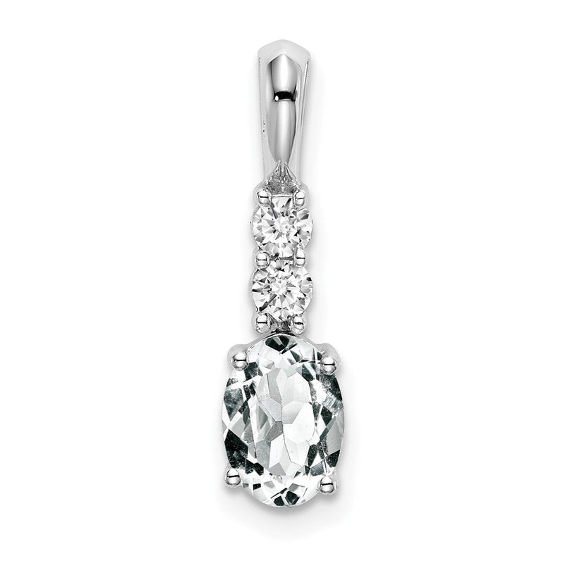 14K Weißgold Ovaler Anhänger mit Weißem Topas und echtem Diamant