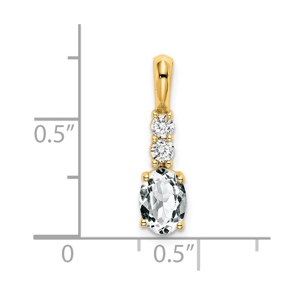 14K Gelbgold Oval Weiß Topas und Diamant Anhänger