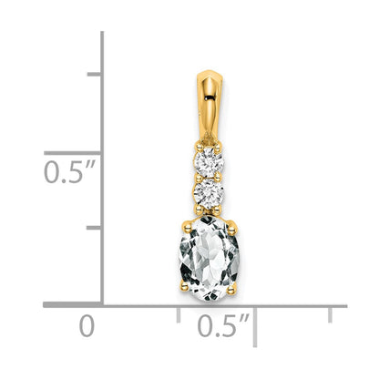 14K Gelbgold Oval Weiß Topas und Diamant Anhänger