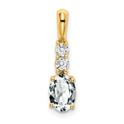 14K Gelbgold Oval Weiß Topas und Diamant Anhänger