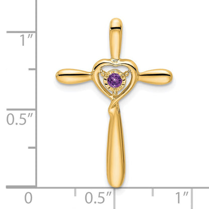 14K Gelbgold Amethyst Kreuz mit Herz Kette Anhänger