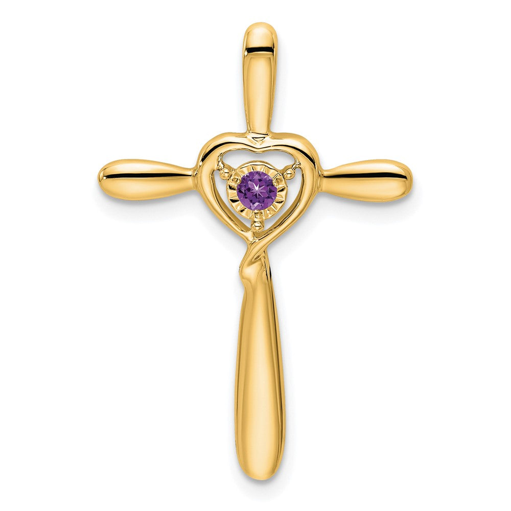 14K Gelbgold Amethyst Kreuz mit Herz Kette Anhänger