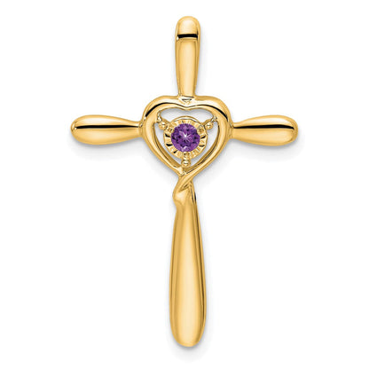 14K Gelbgold Amethyst Kreuz mit Herz Kette Anhänger