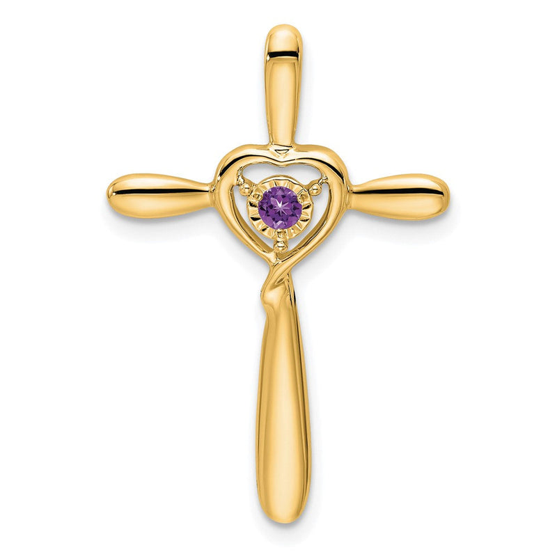 14K Gelbgold Amethyst Kreuz mit Herz Kette Anhänger