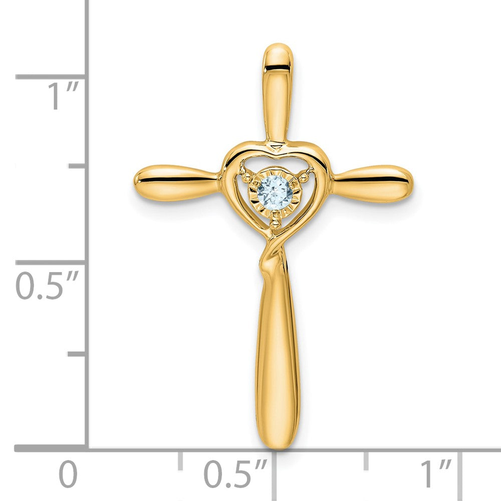 14K Gelbgold Aquamarin Kreuz mit Herz Kette Anhänger