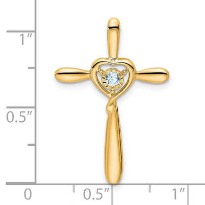 14K Gelbgold Aquamarin Kreuz mit Herz Kette Anhänger
