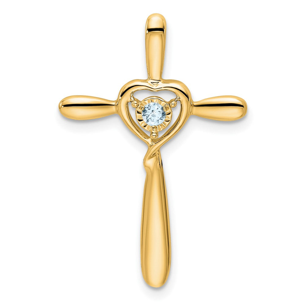 14K Gelbgold Aquamarin Kreuz mit Herz Kette Anhänger