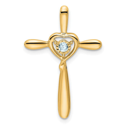 14K Gelbgold Aquamarin Kreuz mit Herz Kette Anhänger