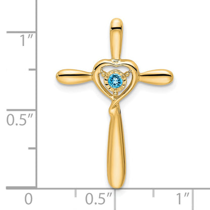 14K Gelbgold Blautopas Kreuz mit Herz Kette Anhänger