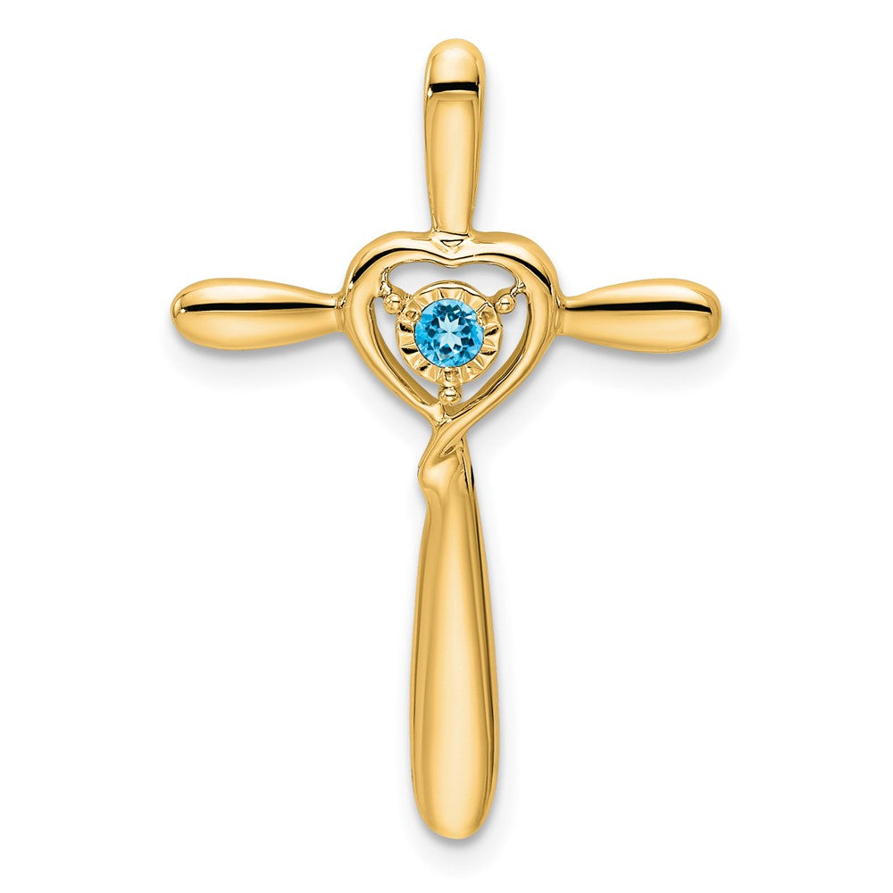 14K Gelbgold Blautopas Kreuz mit Herz Kette Anhänger