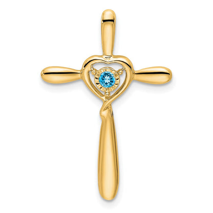 14K Gelbgold Blautopas Kreuz mit Herz Kette Anhänger