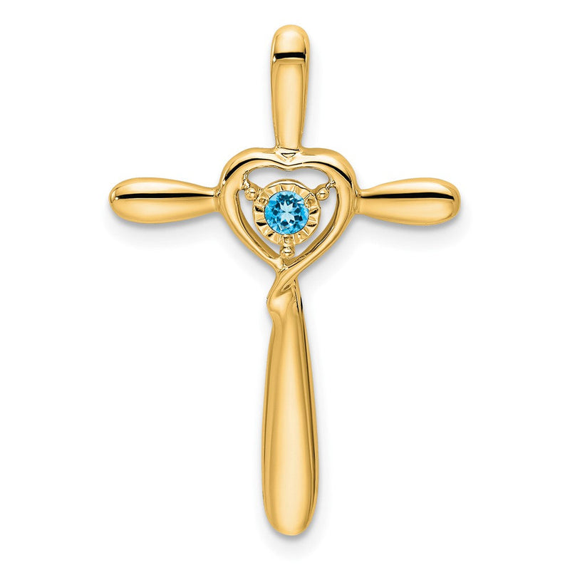 14K Gelbgold Blautopas Kreuz mit Herz Kette Anhänger