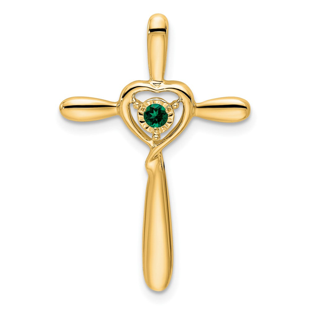 14K Gelbgold Erzeugt Smaragd Kreuz mit Herz Kette Anhänger