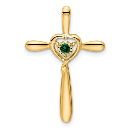 14K Gelbgold Erzeugt Smaragd Kreuz mit Herz Kette Anhänger