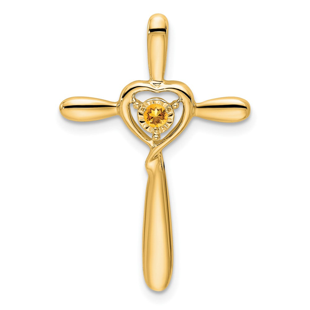 14K Gelbgold Citrin Kreuz mit Herz Kette Anhänger