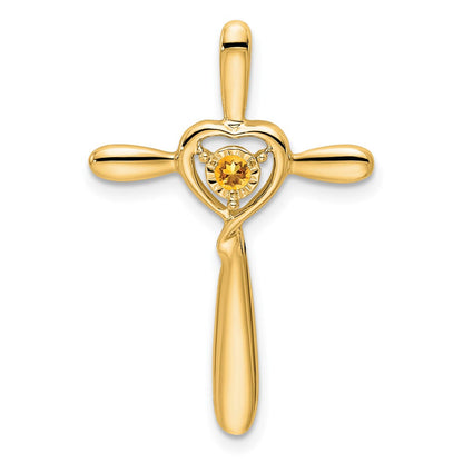 14K Gelbgold Citrin Kreuz mit Herz Kette Anhänger