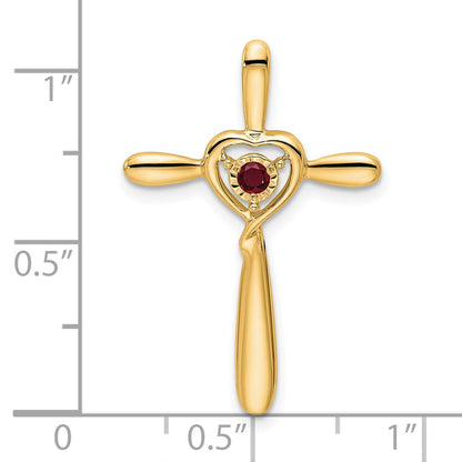 14K Gelbgold Erzeugt Rubin Kreuz mit Herz Kette Anhänger