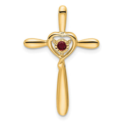 14K Gelbgold Erzeugt Rubin Kreuz mit Herz Kette Anhänger