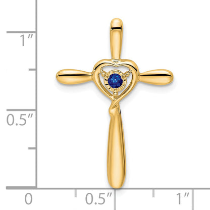 14K Gelbgold Erzeugt Saphir Kreuz mit Herz Kette Anhänger